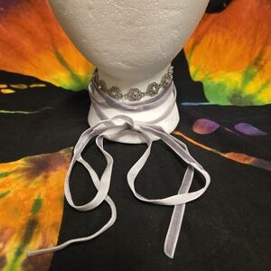 Elegant Silver Choker Necklace with Ribbon